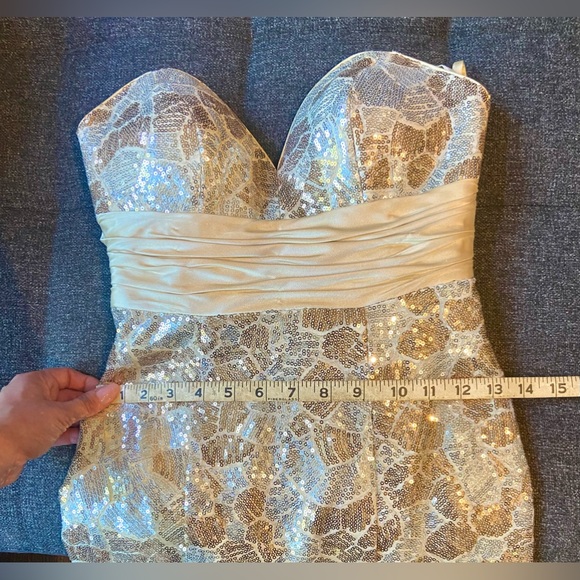 Gold & Silver Sequin Floor Length Sweetheart Strapless Prom Dress Evening Gown - Picture 12 of 13